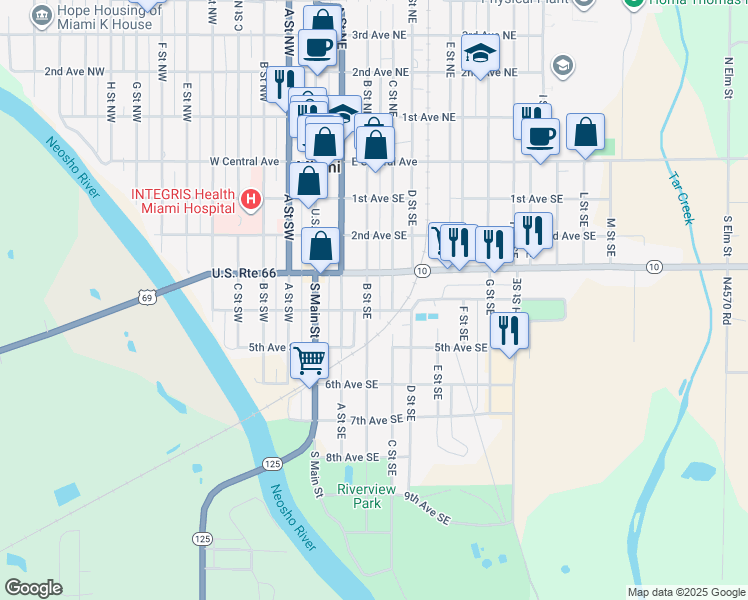 map of restaurants, bars, coffee shops, grocery stores, and more near 323 B Street Southeast in Miami