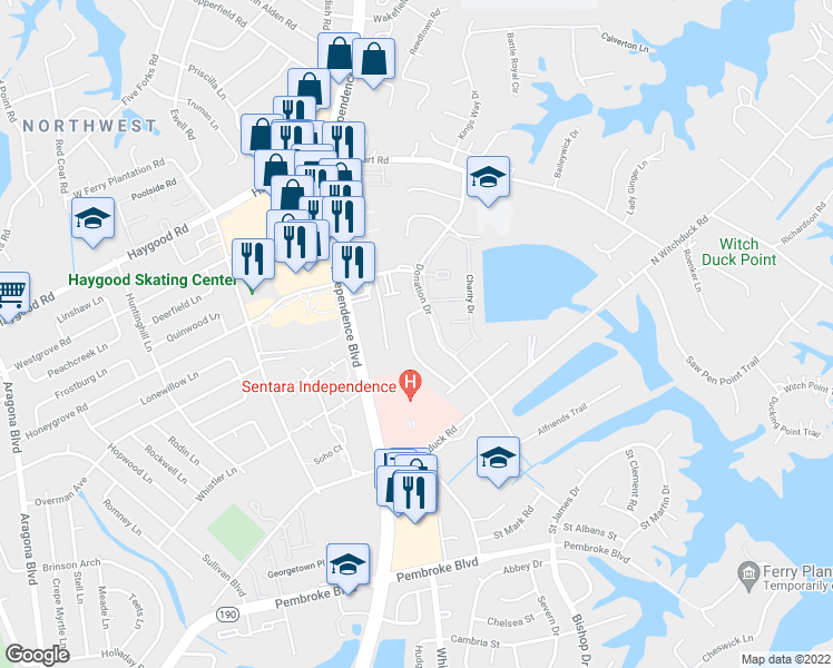 map of restaurants, bars, coffee shops, grocery stores, and more near 924 Kaster Arch in Virginia Beach