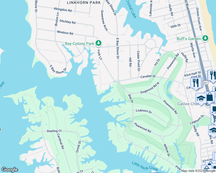 map of restaurants, bars, coffee shops, grocery stores, and more near 811 Cavalier Drive in Virginia Beach