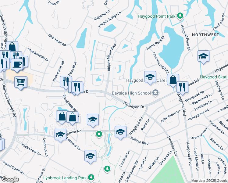 map of restaurants, bars, coffee shops, grocery stores, and more near 1000 Farrcroft Way in Virginia Beach