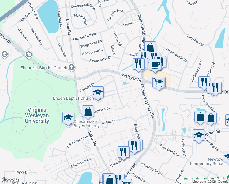 map of restaurants, bars, coffee shops, grocery stores, and more near 5507 Old Guard Crescent in Virginia Beach