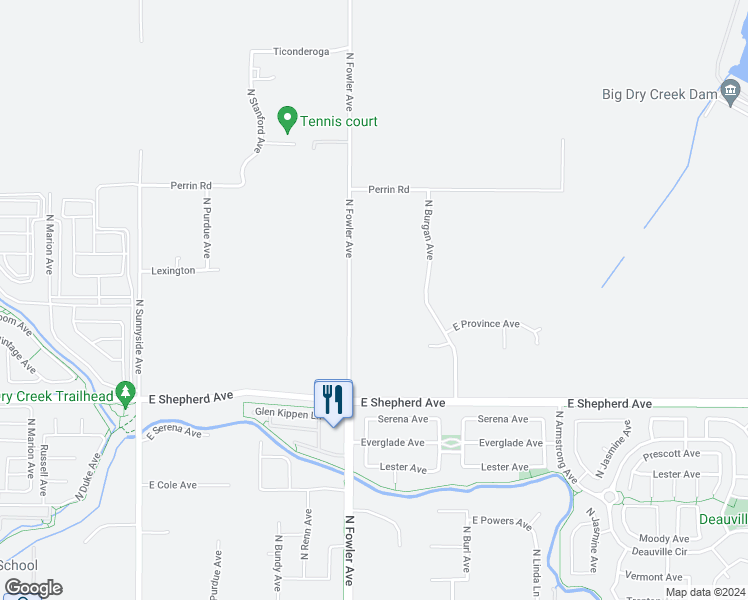 map of restaurants, bars, coffee shops, grocery stores, and more near 9226 North Fowler Avenue in Clovis