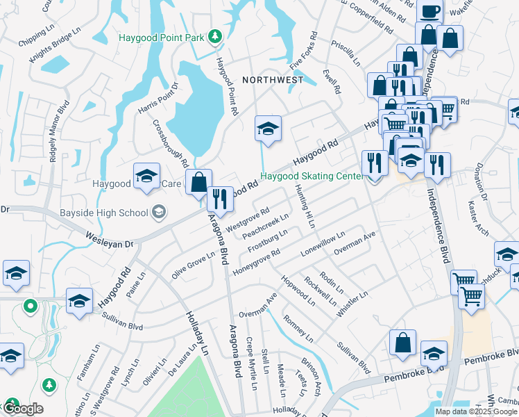map of restaurants, bars, coffee shops, grocery stores, and more near 4832 Westgrove Road in Virginia Beach