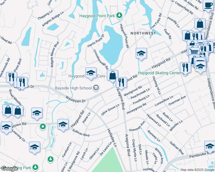 map of restaurants, bars, coffee shops, grocery stores, and more near 4920 Haygood Road in Virginia Beach