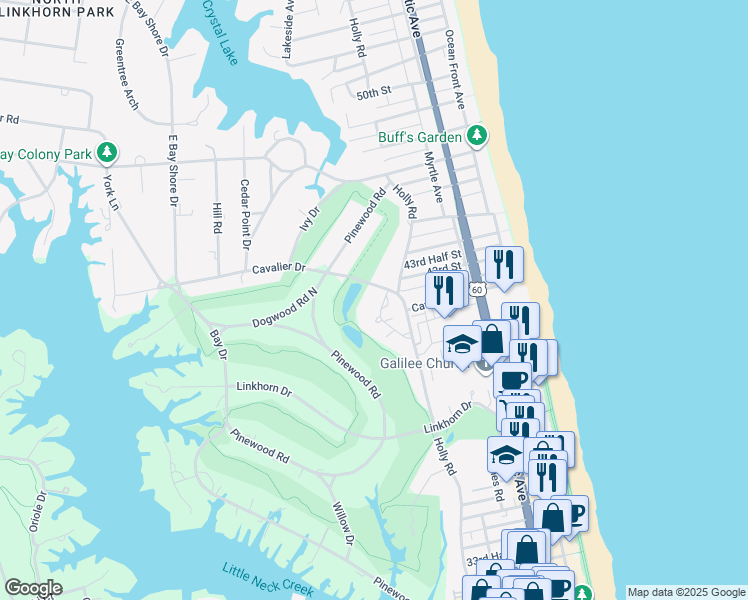 map of restaurants, bars, coffee shops, grocery stores, and more near 112 Holly Crescent in Virginia Beach