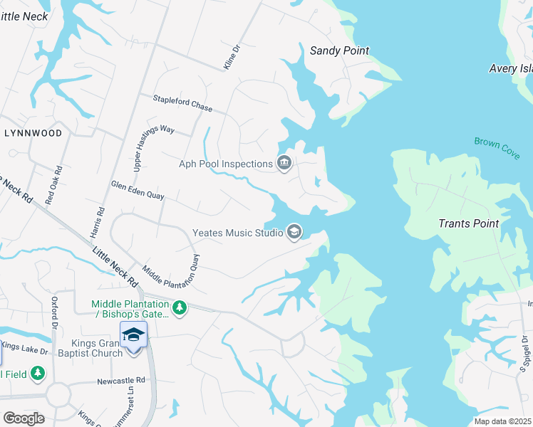 map of restaurants, bars, coffee shops, grocery stores, and more near 3300 Upper Palace Green in Virginia Beach