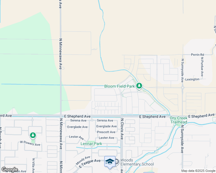 map of restaurants, bars, coffee shops, grocery stores, and more near 4266-4432 East Shepherd Avenue in Clovis