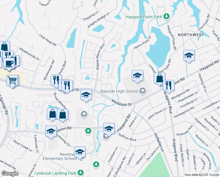 map of restaurants, bars, coffee shops, grocery stores, and more near 5232 Elston Lane in Virginia Beach
