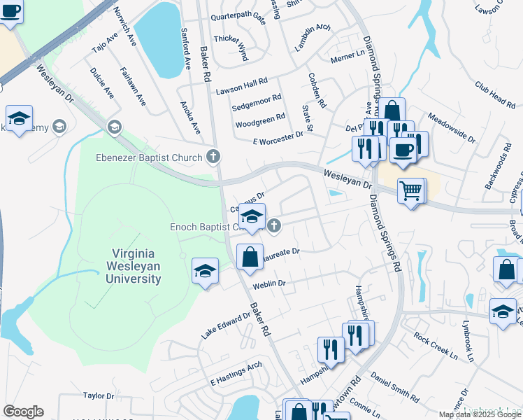 map of restaurants, bars, coffee shops, grocery stores, and more near 913 Wolfpack Court in Virginia Beach