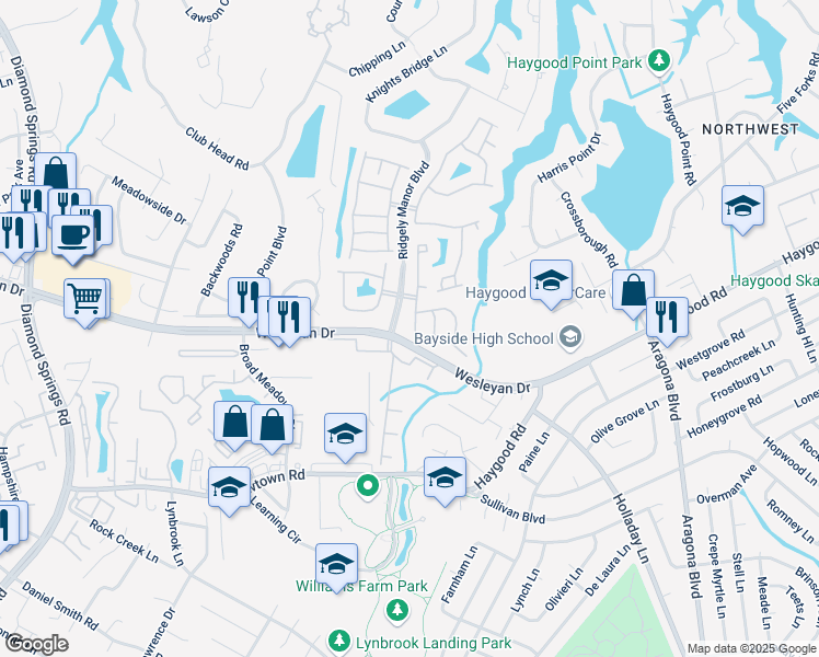 map of restaurants, bars, coffee shops, grocery stores, and more near 1013 Farrcroft Way in Virginia Beach