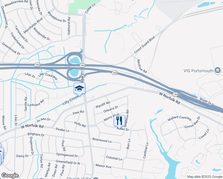 map of restaurants, bars, coffee shops, grocery stores, and more near 4824 West Norfolk Road in Portsmouth