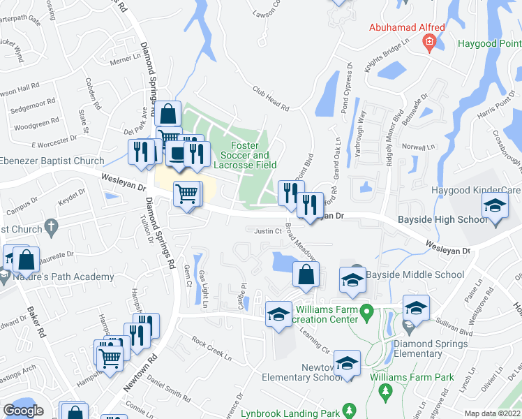 map of restaurants, bars, coffee shops, grocery stores, and more near 5339 Kindlewood Drive in Virginia Beach