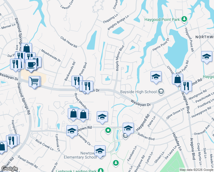 map of restaurants, bars, coffee shops, grocery stores, and more near 5300 Warminster Drive in Virginia Beach