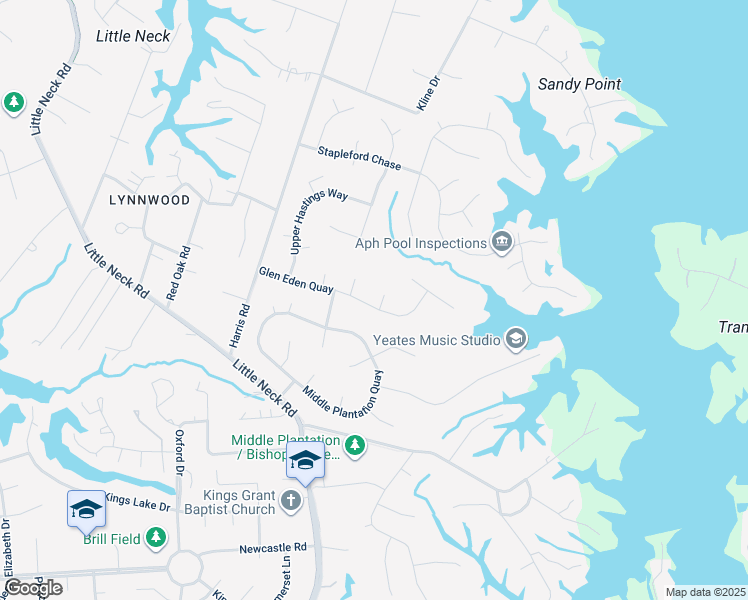 map of restaurants, bars, coffee shops, grocery stores, and more near 3336 Glen Eden Quay in Virginia Beach