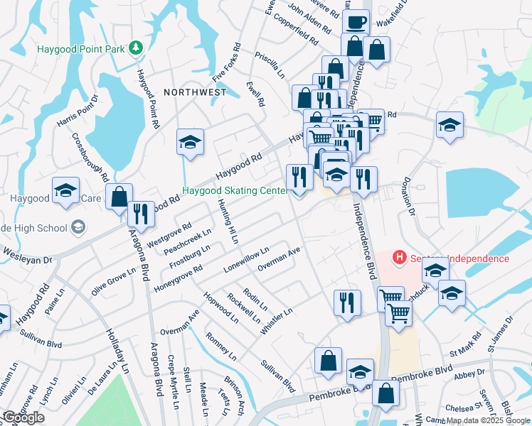map of restaurants, bars, coffee shops, grocery stores, and more near 4737 Quinwood Lane in Virginia Beach
