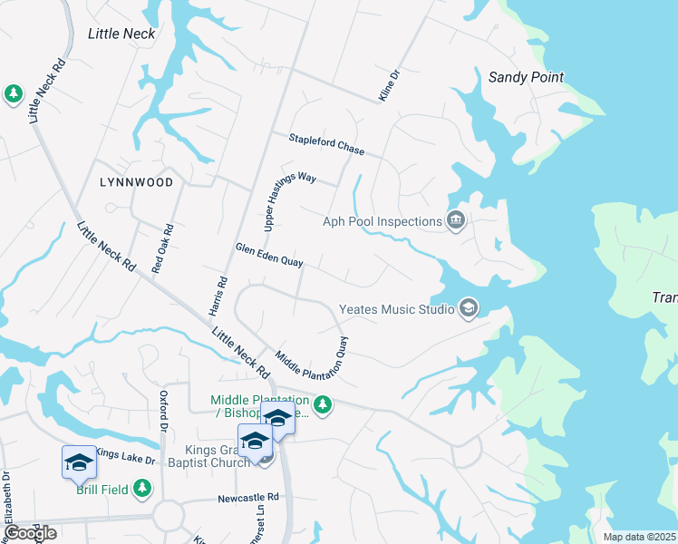 map of restaurants, bars, coffee shops, grocery stores, and more near 3336 Glen Eden Quay in Virginia Beach