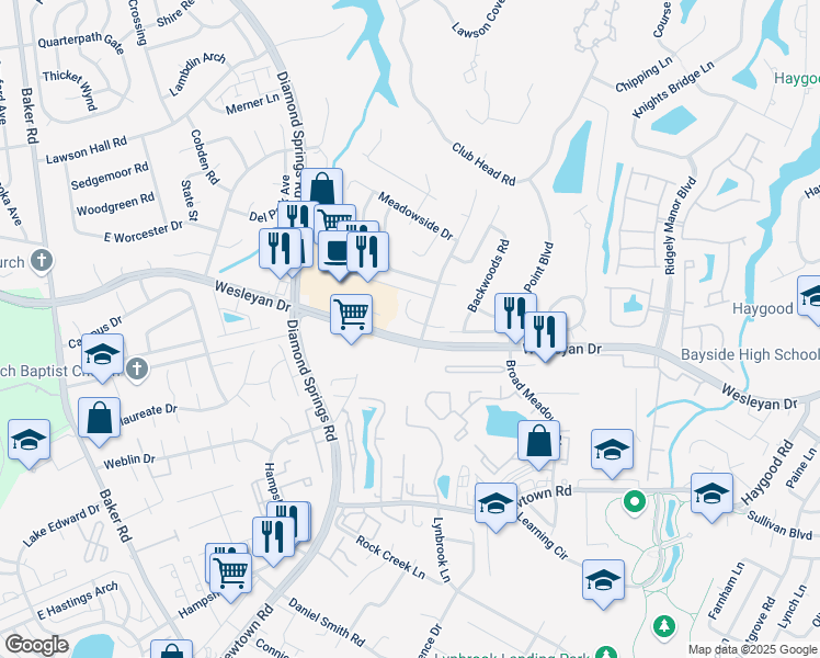 map of restaurants, bars, coffee shops, grocery stores, and more near 5392 Parsonage Court in Virginia Beach