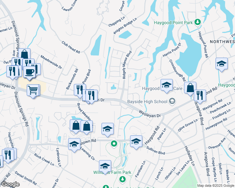 map of restaurants, bars, coffee shops, grocery stores, and more near 1088 Grace Hill Drive in Virginia Beach