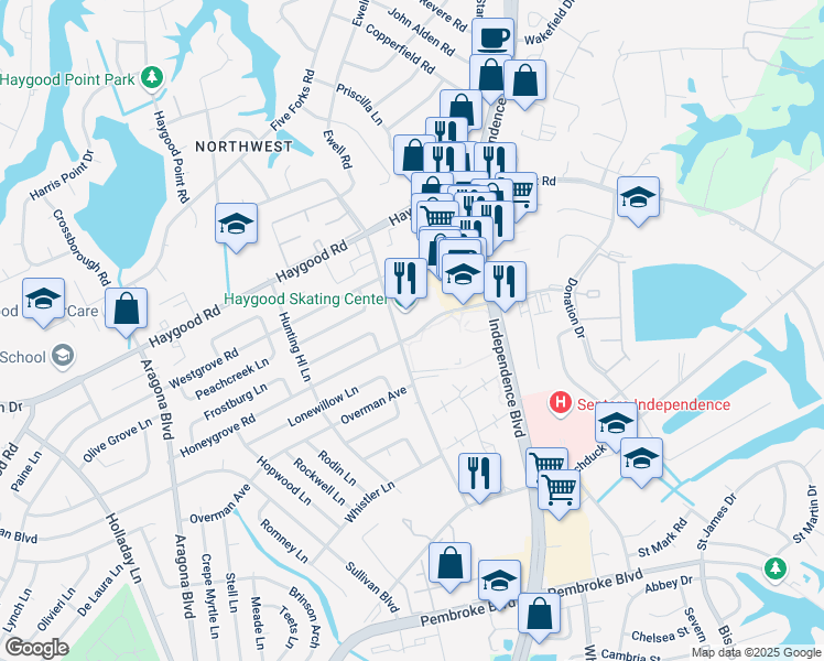 map of restaurants, bars, coffee shops, grocery stores, and more near 1017 Ferry Plantation Road in Virginia Beach