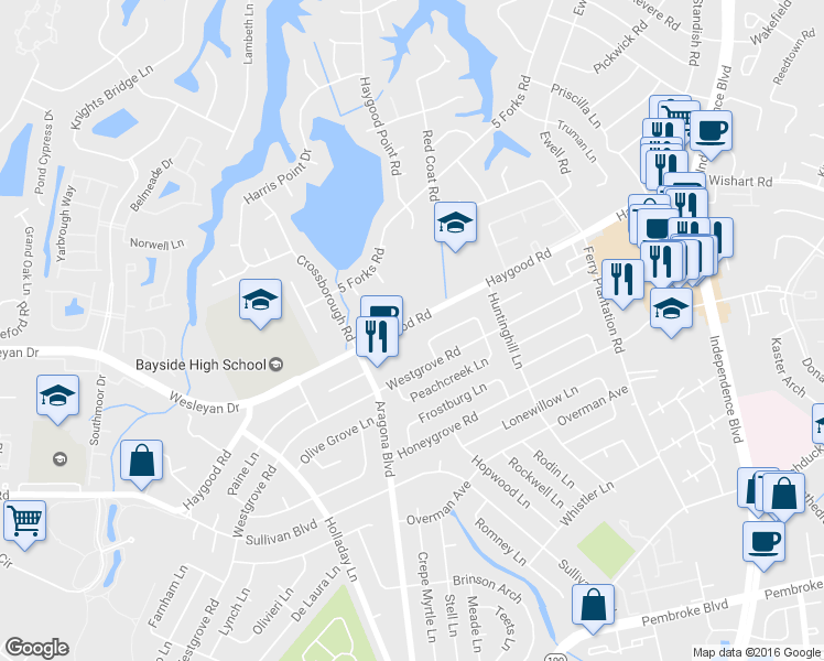 map of restaurants, bars, coffee shops, grocery stores, and more near 4849 Haygood Road in Virginia Beach