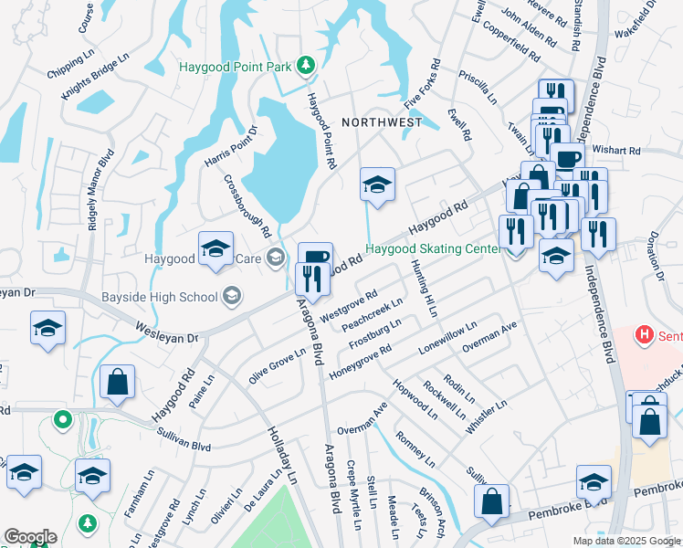 map of restaurants, bars, coffee shops, grocery stores, and more near 4849 Haygood Road in Virginia Beach