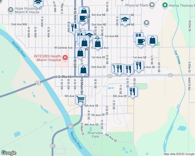 map of restaurants, bars, coffee shops, grocery stores, and more near 323 B Street Southeast in Miami