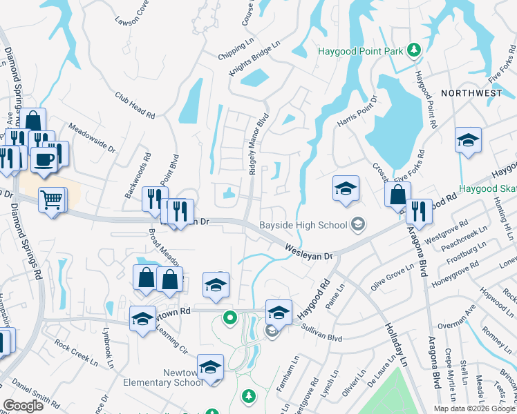 map of restaurants, bars, coffee shops, grocery stores, and more near 1000 Farrcroft Way in Virginia Beach