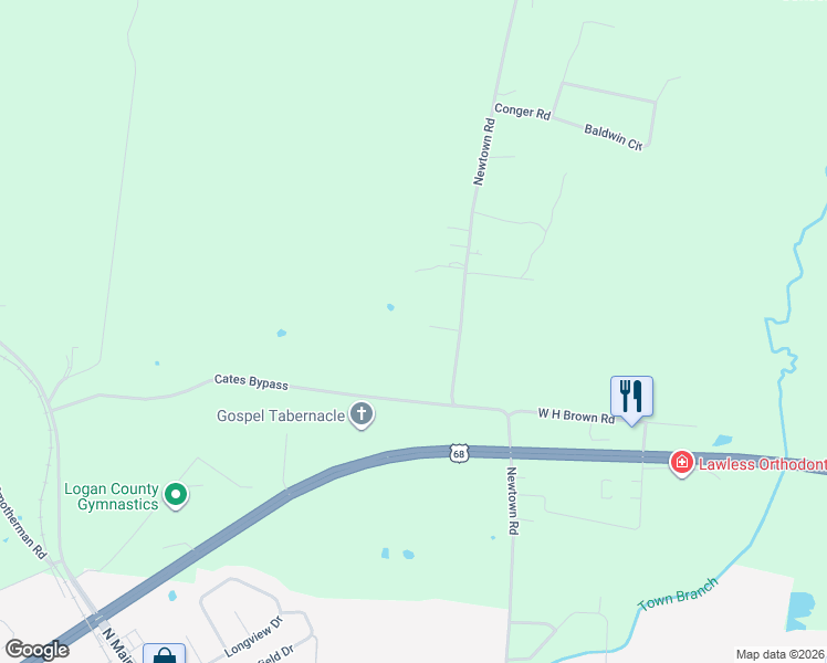 map of restaurants, bars, coffee shops, grocery stores, and more near 189-1899 Newtown Road in Russellville
