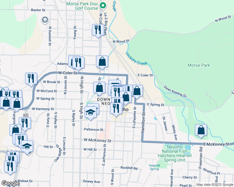 map of restaurants, bars, coffee shops, grocery stores, and more near in Neosho