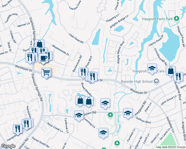 map of restaurants, bars, coffee shops, grocery stores, and more near 5247 Deford Road in Virginia Beach
