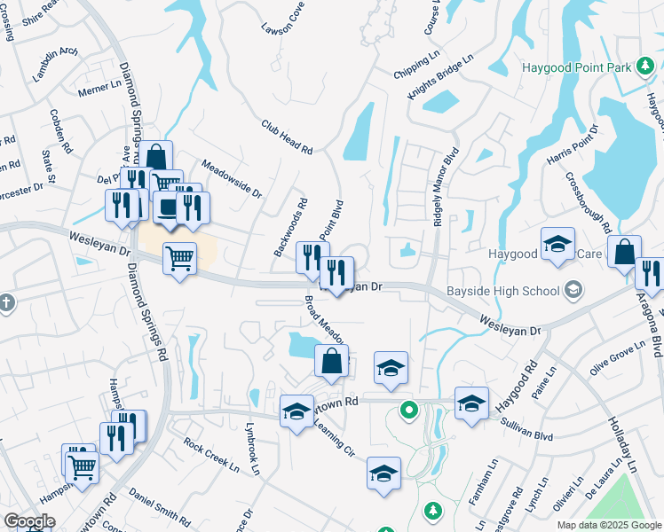 map of restaurants, bars, coffee shops, grocery stores, and more near 5216 Deford Road in Virginia Beach