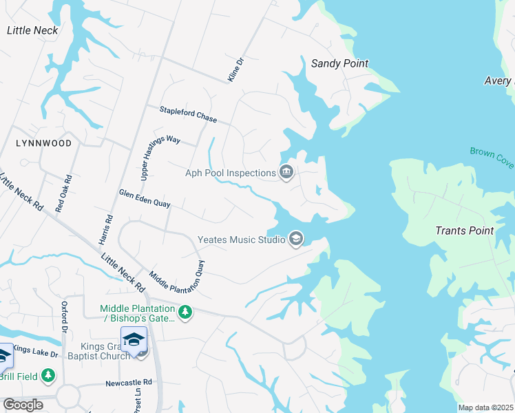 map of restaurants, bars, coffee shops, grocery stores, and more near 3308 Upper Palace Green in Virginia Beach