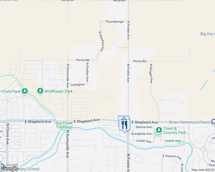 map of restaurants, bars, coffee shops, grocery stores, and more near 9464 North Stanford Avenue in Clovis