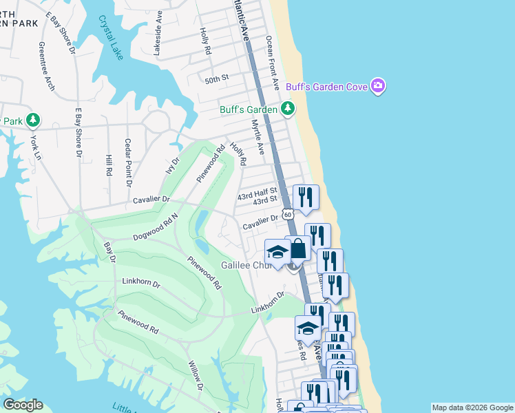 map of restaurants, bars, coffee shops, grocery stores, and more near 211 43rd Street in Virginia Beach