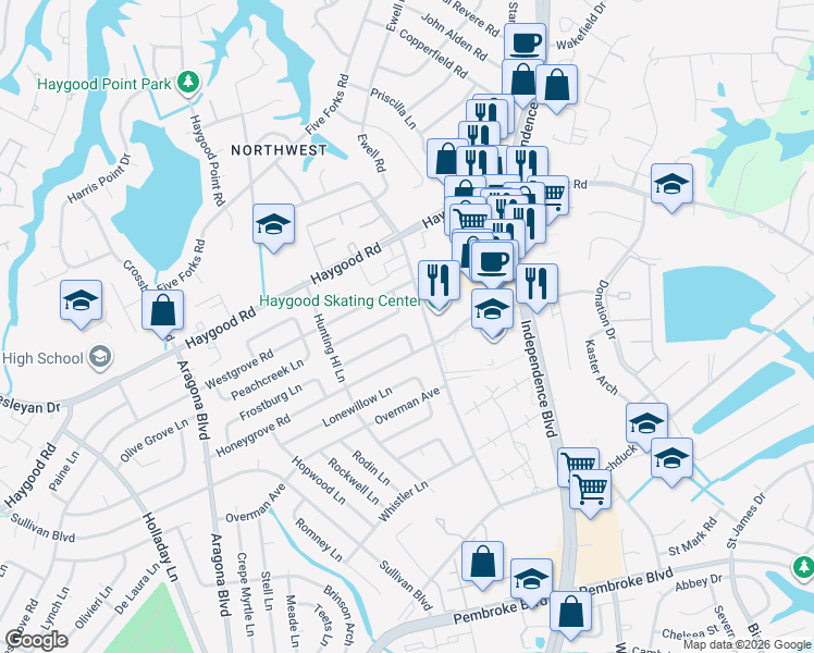 map of restaurants, bars, coffee shops, grocery stores, and more near 4709 Deerfield Lane in Virginia Beach