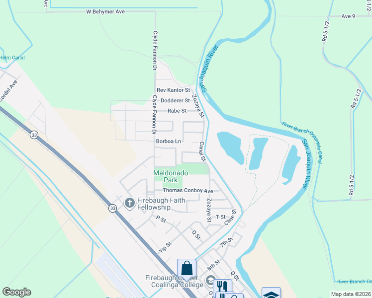 map of restaurants, bars, coffee shops, grocery stores, and more near 706 Lowe Court in Firebaugh