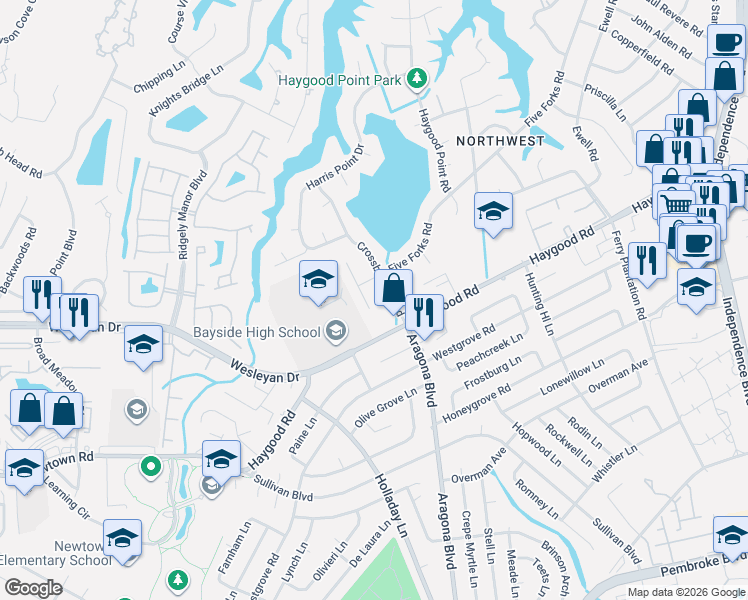 map of restaurants, bars, coffee shops, grocery stores, and more near 797 Chippendale Drive in Virginia Beach