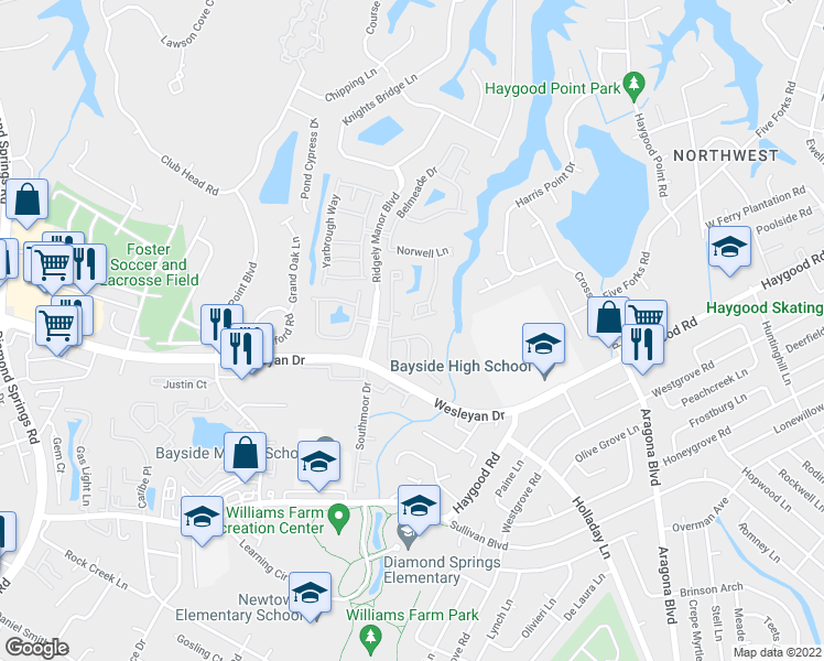 map of restaurants, bars, coffee shops, grocery stores, and more near 5208 Fulwood Court in Virginia Beach