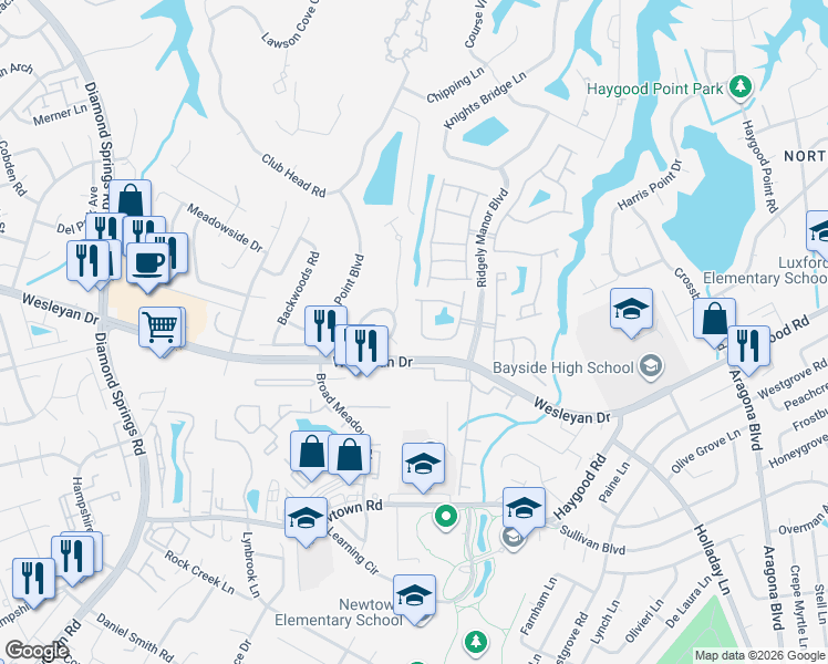 map of restaurants, bars, coffee shops, grocery stores, and more near 5344 Charmont Court in Virginia Beach
