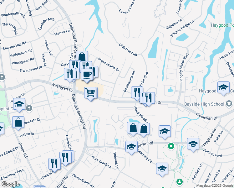 map of restaurants, bars, coffee shops, grocery stores, and more near 5309 Hickory Ridge Court in Virginia Beach