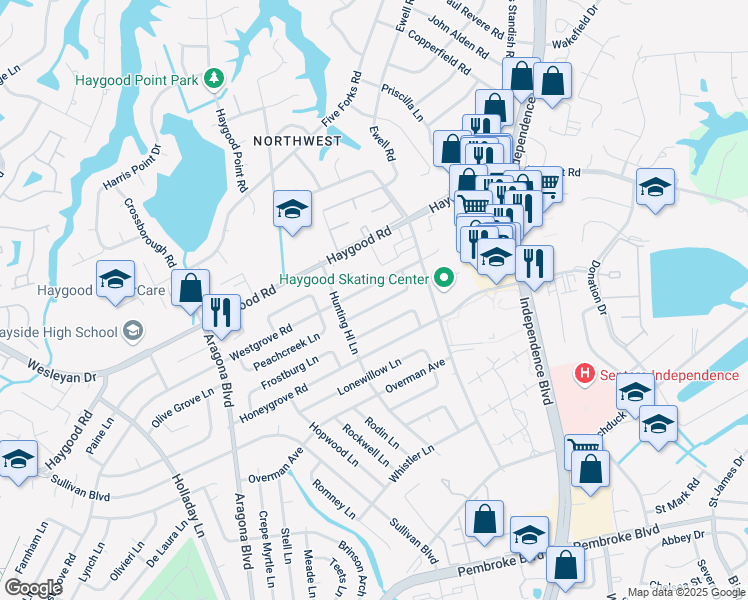 map of restaurants, bars, coffee shops, grocery stores, and more near 4736 Deerfield Lane in Virginia Beach