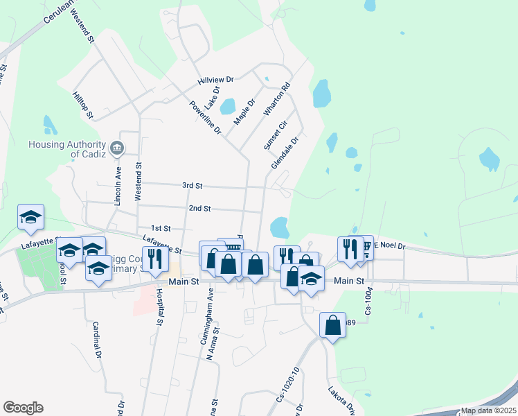 map of restaurants, bars, coffee shops, grocery stores, and more near 77 Glendale Drive in Cadiz