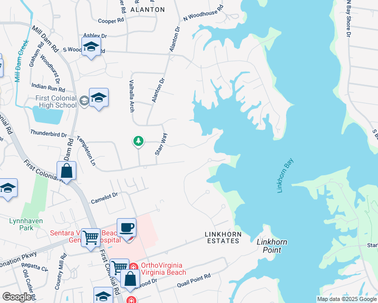 map of restaurants, bars, coffee shops, grocery stores, and more near 1817 Eden Way in Virginia Beach