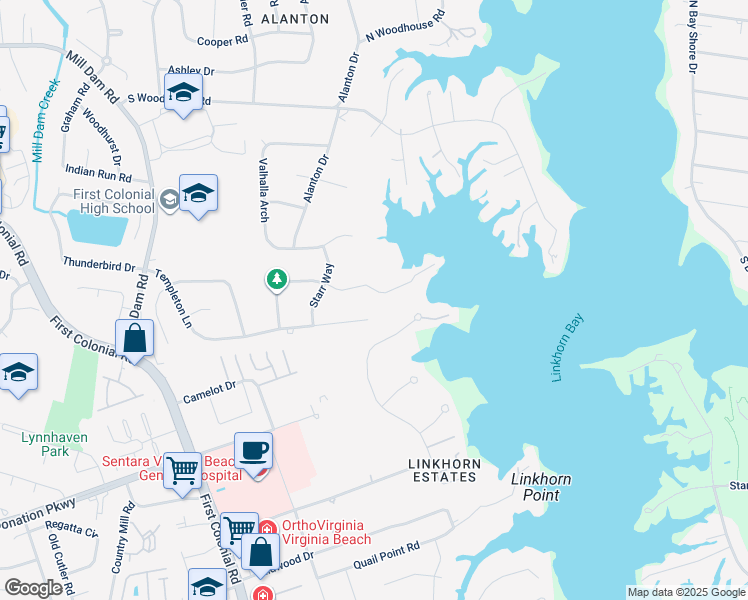 map of restaurants, bars, coffee shops, grocery stores, and more near 1817 Eden Way in Virginia Beach