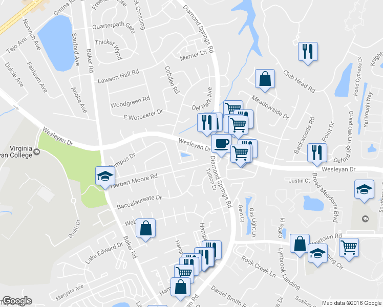 map of restaurants, bars, coffee shops, grocery stores, and more near 5552 Goose Pond Lane in Virginia Beach