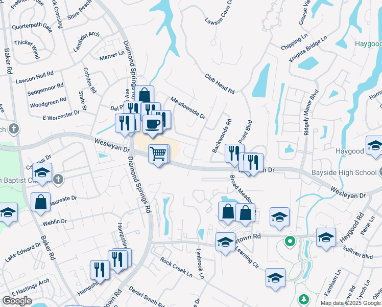 map of restaurants, bars, coffee shops, grocery stores, and more near 5393 Parsonage Court in Virginia Beach