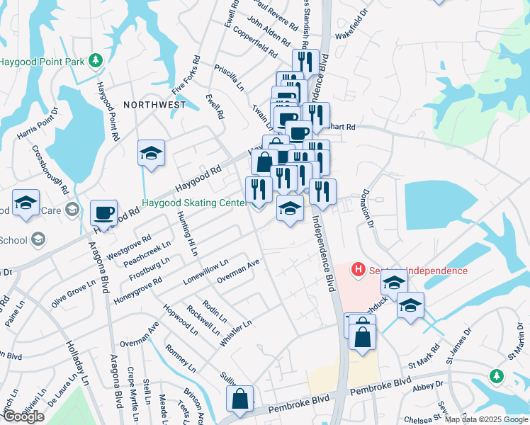 map of restaurants, bars, coffee shops, grocery stores, and more near 4656 Honeygrove Rd in Virginia Beach