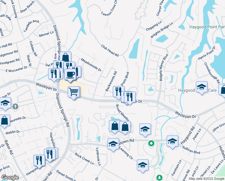 map of restaurants, bars, coffee shops, grocery stores, and more near 5312 Brookstone Lane in Virginia Beach