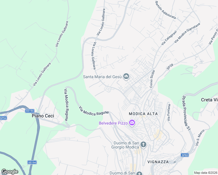 map of restaurants, bars, coffee shops, grocery stores, and more near 81 Traversa III Destra Loreto in Modica
