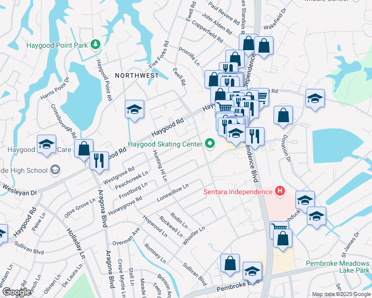 map of restaurants, bars, coffee shops, grocery stores, and more near 4720 Deerfield Lane in Virginia Beach